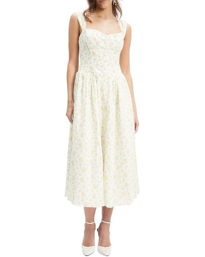Bardot Malea Floral-print Lace-trim A-line Dress - White