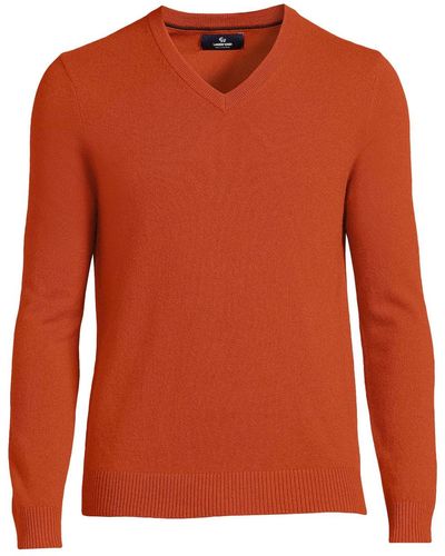 Lands' End Fine Gauge Cashmere V-neck Sweater - Orange