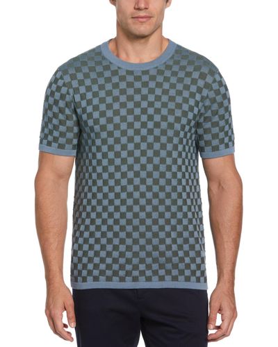 Perry Ellis Short Sleeve Geo Pattern Sweater - Blue