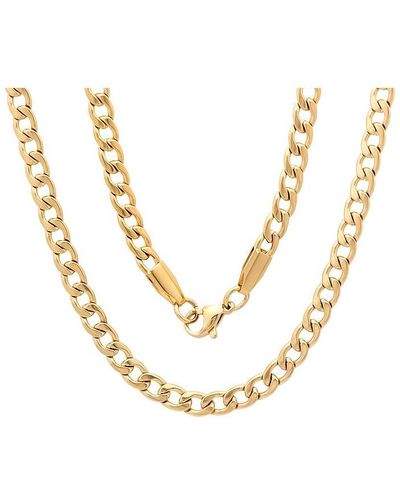 Steeltime 18k Plated Stainless Steel 24" Figaro Style Chain Necklaces - Metallic