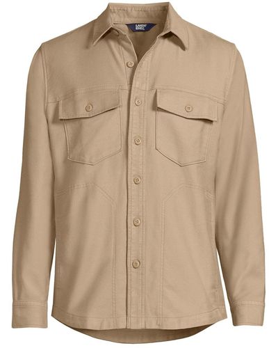 Lands' End Long Sleeve French Terry Shirt Jacket - Natural