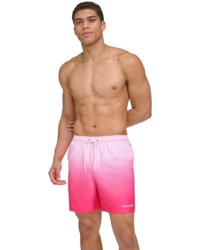 Calvin Klein Gradient Striped 7" Volley Swim Trunks - Pink
