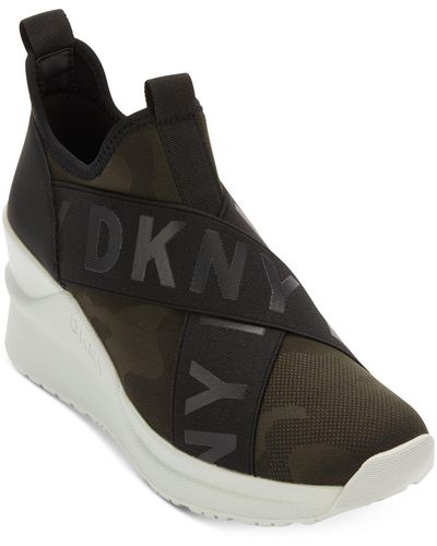 DKNY Leya Camo Print Logo Slip On Wedge Sneakers - Black