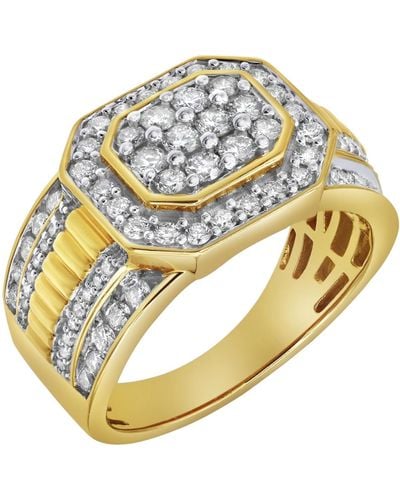 LuvMyJewelry Hexonic Natural Certified Diamond 1.50 Cttw Round Cut 14k Gold Statement Ring - Metallic