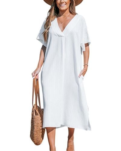 CUPSHE Dolman Sleeve Loose Fit Maxi Cover-up Beach Dress - White
