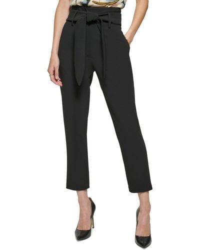 DKNY Tie-waist High-rise Straigh-fit Pants - Black