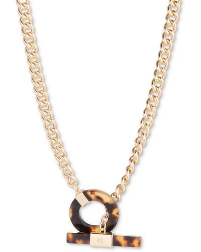 Lauren by Ralph Lauren Gold-tone Logo Tortoise-look toggle 17" Collar Necklace - Metallic