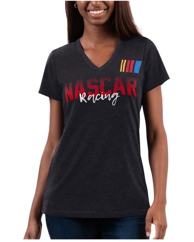 G-III 4Her by Carl Banks Distressed Nascar Merchandise Snap V-neck T-shirt - Black
