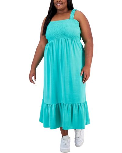 Derek Heart Trendy Plus Size Straight-neck Smocked Dress - Blue