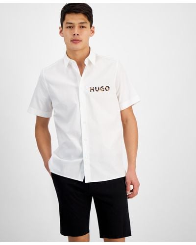HUGO By Boss Relaxed-fit Logo-print Button-down Shirt - White