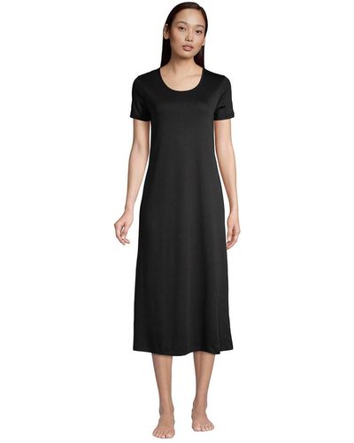 Lands' End Tall Supima Cotton Short Sleeve Midcalf Nightgown Dress - Black
