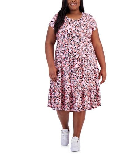 Tommy Hilfiger Plus Size Floral-print Tiered Midi Dress