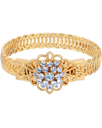 2028 14k Gold-tone Light Flower Overlay Belt Bracelet - Blue