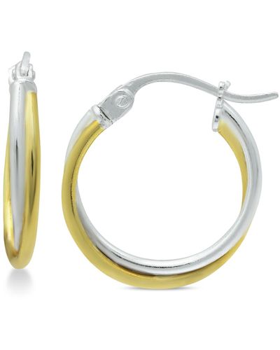 Giani Bernini Extra Small Overlap Hoop Earrings In Sterling Silver And 18k Gold-plate, 15mm, Created For Macy's - Metallic