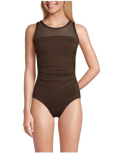 Lands' End Chlorine Resistant Smoothing Control Mesh High Neck One Piece Swimsuit - Multicolor
