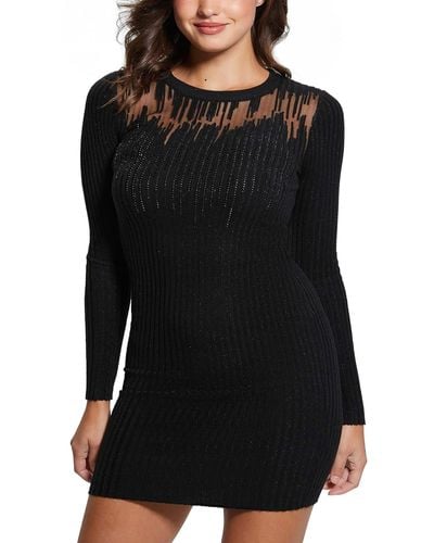 Guess Claudine Embellished Rib-knit Mini Dress - Black