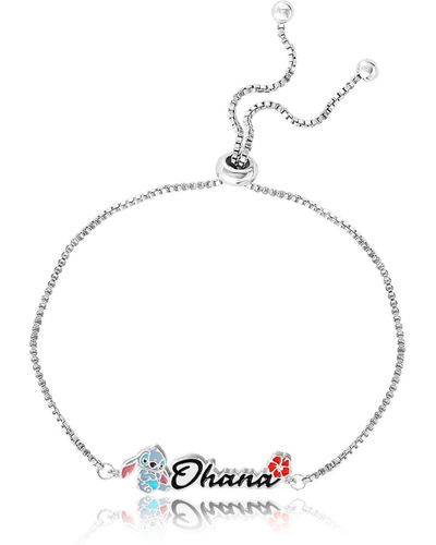 Disney Lilo And Stitch Silver Plated Ohana Lariat Bracelet - Metallic