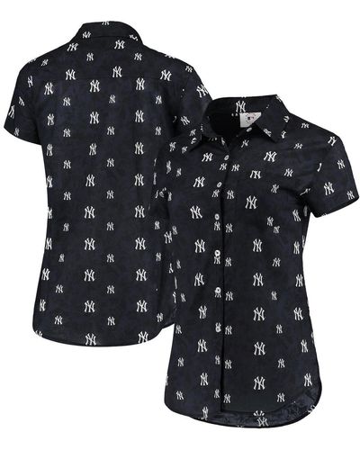 FOCO New York Yankees Floral Button Up Shirt - Blue