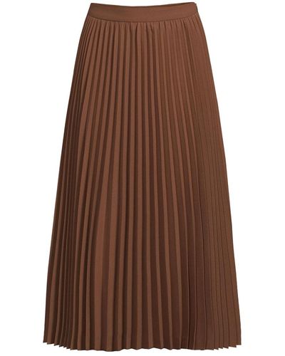 Lands' End Poly Crepe Pleated Midi Skirt - Brown