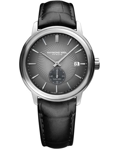 Raymond Weil Swiss Automatic Maestro Small Seconds Black Leather Strap Watch 40mm - Gray