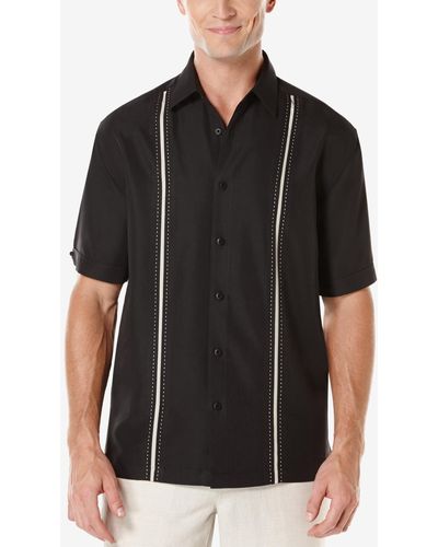 Cubavera Pick Stitch Panel Short Sleeve Button-down Shirt - Black