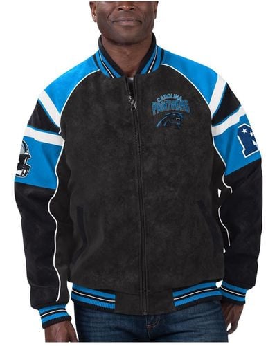 G-III 4Her by Carl Banks Carolina Panthers Faux Suede Raglan Full-zip Varsity Jacket - Blue