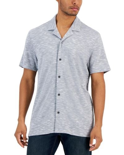 Alfani Slub Pique Textured Short-sleeve Camp Collar Shirt - Blue