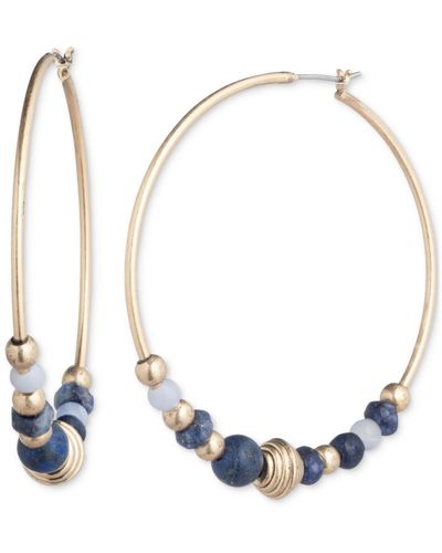 Lauren by Ralph Lauren Gold-tone Medium Natural Bead Hoop Earrings - Blue