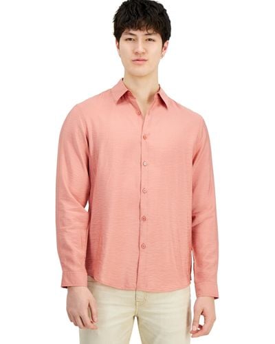 INC International Concepts Dash Long-sleeve Button Front Crinkle Shirt - Pink