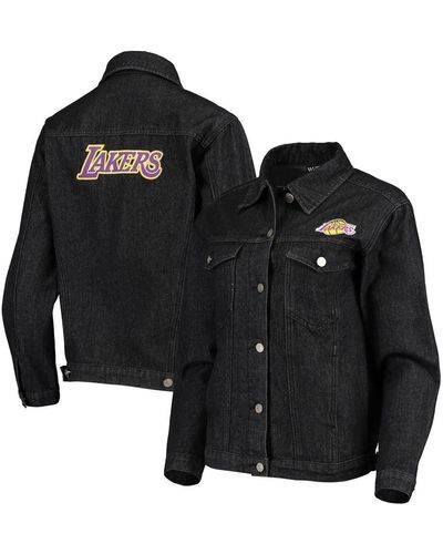 The Wild Collective Los Angeles Lakers Patch Denim Button-up Jacket - Black