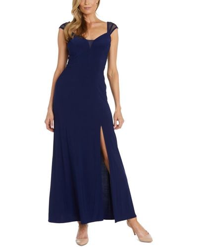 R & M Richards Mesh-sleeve Sweetheart Gown - Blue