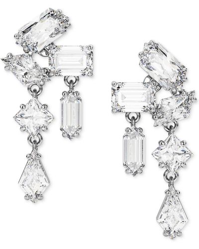 Swarovski Tone Mesmera Crystal Cluster Drop Earrings - White