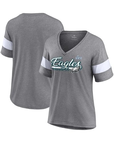 Fanatics Philadelphia Eagles Super Bowl Lvii Raise The Bar Tri-blend Half-sleeve V-neck T-shirt - Gray
