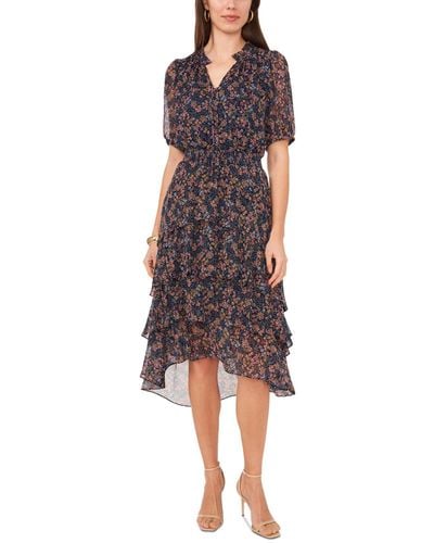 Vince Camuto Printed Puff-sleeve Tiered Dress