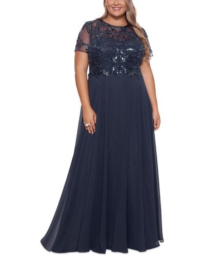 Xscape Plus Size Embellished Chiffon Ball Gown - Blue