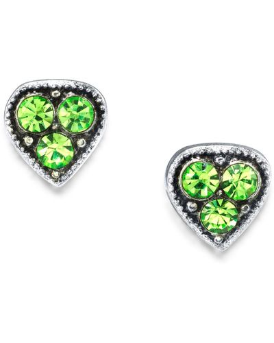 2028 Silver Tone Crystal Heart Stud Earrings - Green