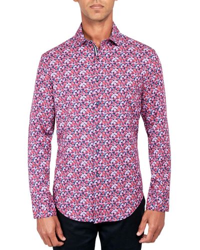 Society of Threads Regular-fit Non-iron Performance Stretch Rose-print Button-down Shirt - Red
