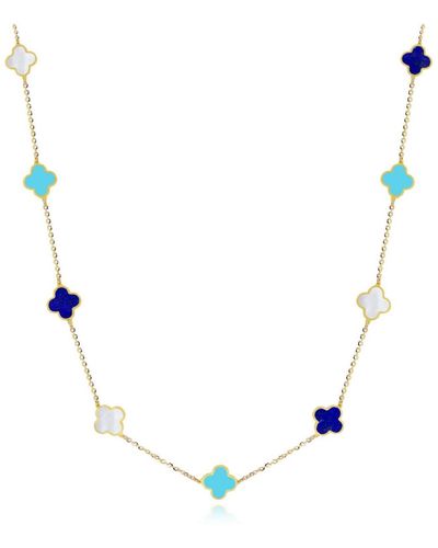 The Lovery Mini Blue Mixed Clover Necklace - Metallic