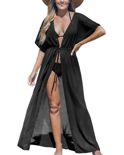 CUPSHE Lace Up Front Longline Hem Maxi Cover Up - Black