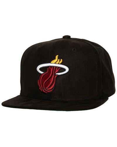 Mitchell & Ness Miami Heat Sweet Suede Snapback Hat - Black