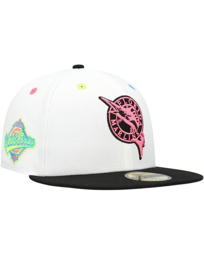 KTZ Florida Marlins Cooperstown Collection Neon Eye 59fifty Fitted Hat - White