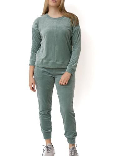Cable & Gauge Velour Pullover And jogger Matching Set - Green