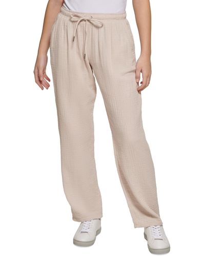 Calvin Klein Cotton Crepe Drawstring-waist Pants - Natural