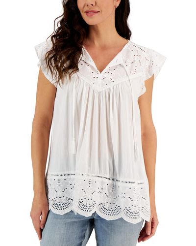 Style & Co. Mixed-media Lace-trimmed Top - White