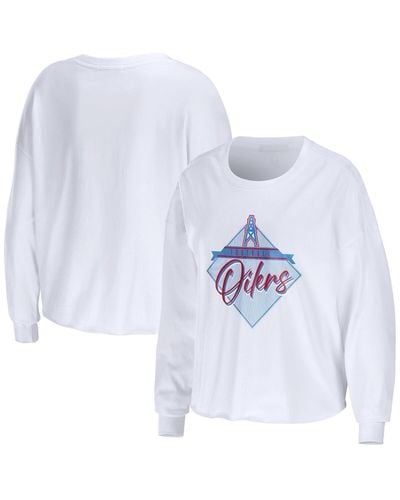 WEAR by Erin Andrews Houston Oilers Gridiron Classics Domestic Cropped Long Sleeve T-shirt - White