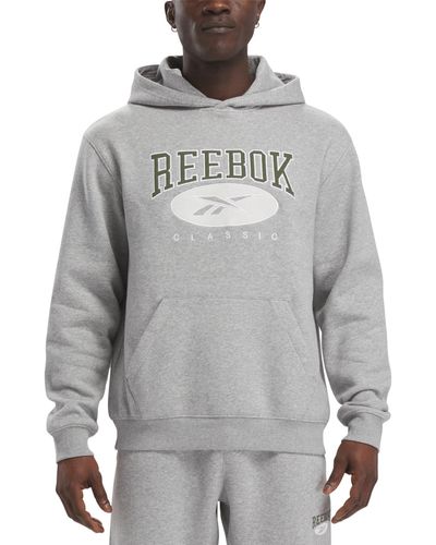 Reebok Archive Essentials Regular-fit Embroidered Logo Fleece Hoodie - Gray