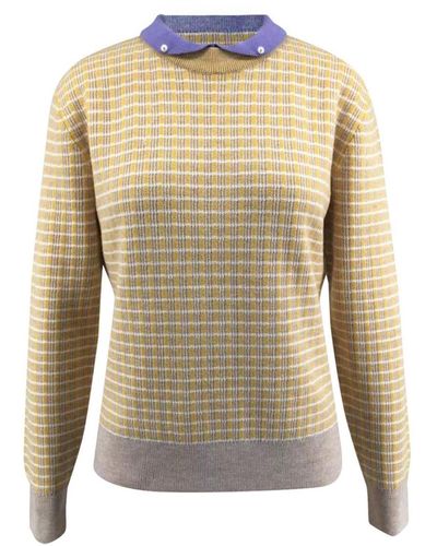 Bellemere New York Bellemere Merino Tweed Pullover With Pearl Polo Collar Sweater - Yellow