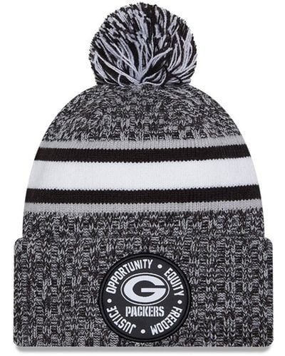 KTZ Green Bay Packers 2023 Inspire Change Cuffed Knit Hat With Pom - Gray