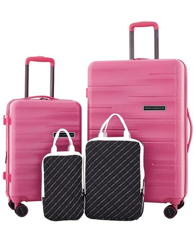 French Connection 4pc Expandable Rolling Hardside luggage Set - Pink