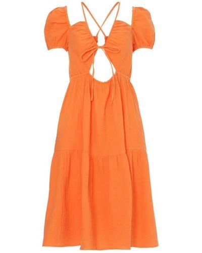 EMILIA GEORGE Maternity Capped Sleeve Cotton Amelia Dress - Orange